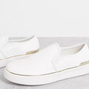 London Rebel slip on sneakers with metal trim | White | U.S. 7